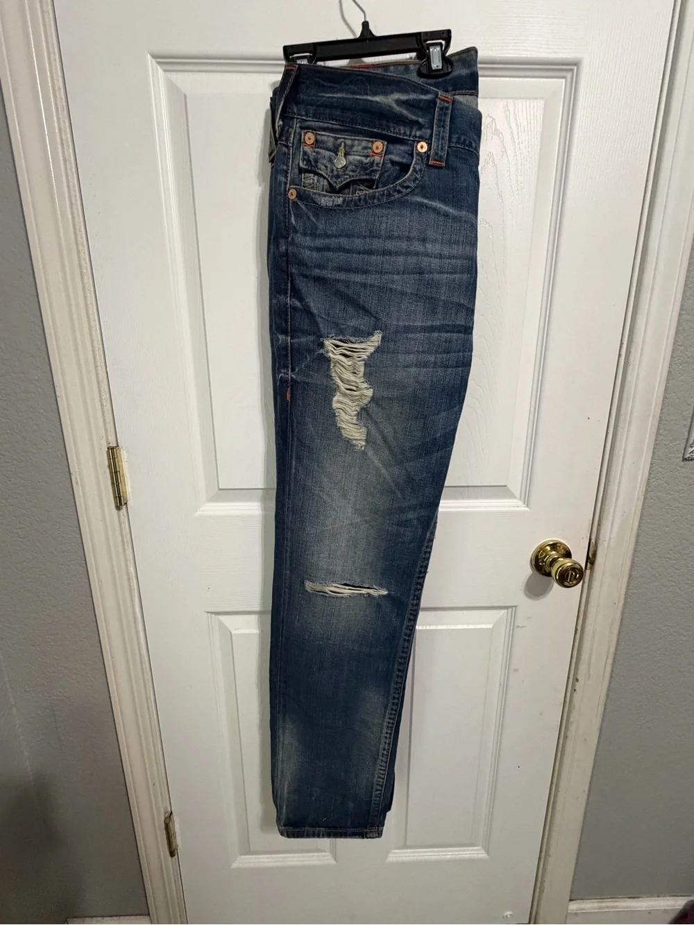 True Religion Men's Blue Straight-Leg Jeans with Signature Back Flap